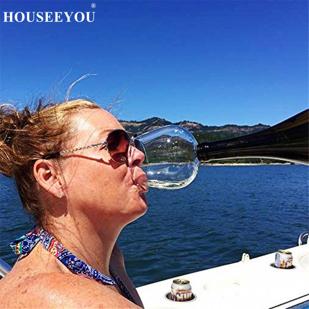 HOUSEE YOU Creative Red Wine Champagne Glass Cup with Silicone Seal Drink Directly from Bottle Crystal Glasses Cocktail Mug 260ML